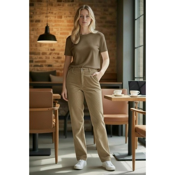 COS Pants - COS 12 New Womens Organic Cotton Corduroy Chino Pants Beige Straight High Rise